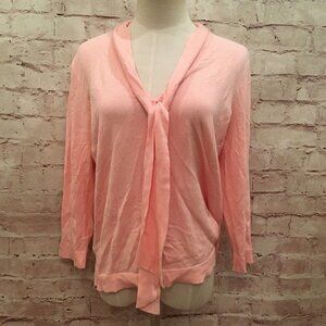 7th Avenue Design Studio New York & Co Pale Pink Tie Neck Sweater V Neck Size L